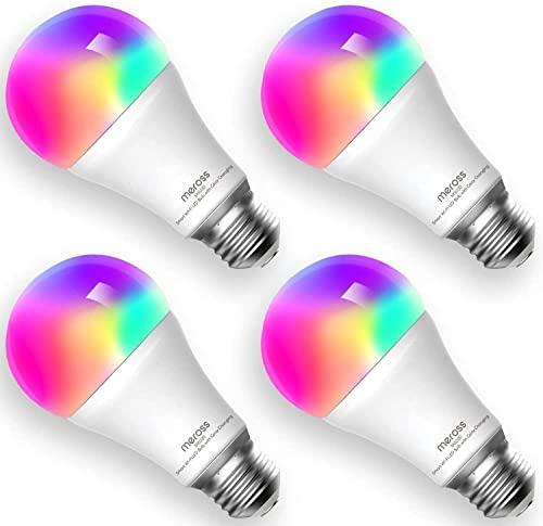 meross Smart Wi-Fi LED Bulb, E27 Light Bulb, Multiple Colors, RGBCW, 60W Equivalent, Compatible with Alexa, Google Assistant, SmartThings, No Hub Required (4 Pieces)