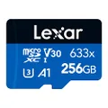 Lexar 633x 256GB Micro SD Card, microSDXC UHS-I Card + SD Adapter, microSD Memory Card up to 100MB/s Read, A1, Class 10, U3, V30, TF Card for Smartphones/Tablets/IP Cameras (LMS0633256G-BNAAA)