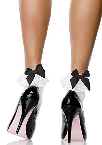 Leg Avenue Women's Ruffle and Satin Bow Anklet Socks, White/Black, One Size