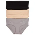 Motherhood Maternity – 3 Pack Maternity Panties – Foldover and Bikini Style Underwear for Pregnancy – Sizes Small to 3X, Black, Nude, Flat Grey/Multi Pack, Medium