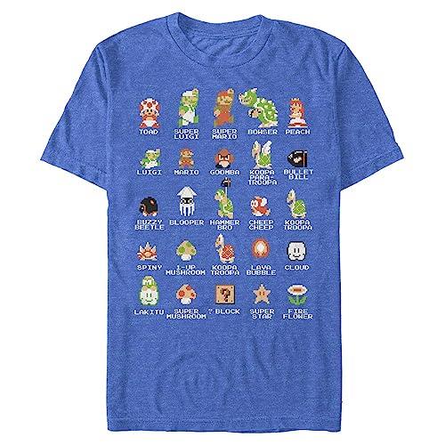 Nintendo Men's Pixel Cast T-Shirt, Premium Royal Heather, Medium