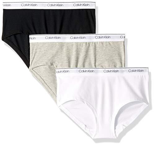 Calvin Klein Girls' Little Modern Cotton Hipster Underwear, Multipack, Heather Grey, Classic White, Black - 3 Pack, Small