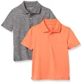 Amazon Essentials Boys' Active Performance Polo Shirts, Pack of 2, Orange/Grey, X-Small
