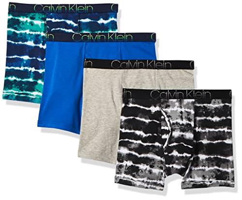 Calvin Klein Boys Underwear 4 Pack Boxer Briefs Value Pack, Cool Tiedye/Victoria Blue/Black Tiedye/Heather Grey, X-Large