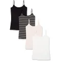 Amazon Essentials Women's Slim-Fit Camisole, Pack of 4, Black/Pale Pink/White/Stripe, X-Small