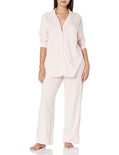 Amazon Essentials Women's Cotton Modal Long-Sleeve Shirt and Full-Length Bottom Pajama Set (Available in Plus Size), Pale Pink, Large