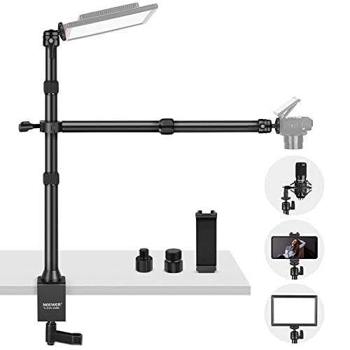 NEEWER Tabletop Overhead Camera Mount Stand with 2 Section Telescopic Extension Arm, Phone Holder, Ball Heads, Screw Adapters, Desk Light Stand for Camera, Phone, Webcam, Ring Light, TL253A+DS001