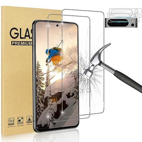 [2+2 Pack] Pixel 8 Pro Screen Protector + Camera Lens Protector, 3D Full Coverage 9H Tempered Glass Screen Protector Anti-Scratch, for Google Pixel 8 Pro 5G (6.7Inch)-Support Fingerprint Unlock