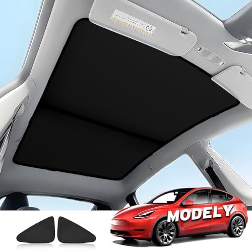 4PC Tesla Model Y Roof Sunshades, 2 in 1 Ice Crystal Sunshade for Tesla Model Y 2021-2023 Tesla Model Y Glass Roof Sunshades with Triangular Sunshades UV/Sun Protection Heat Insulation Non-Sag
