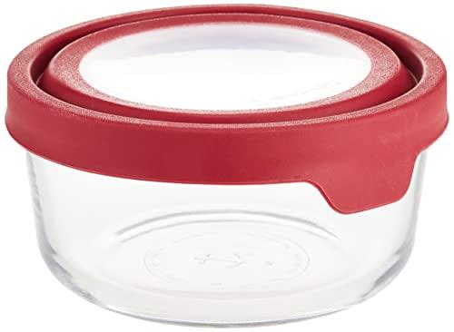 Anchor Hocking TrueSeal Glass Food Storage Container with Airtight Lid, Cherry, 7 Cup, Red