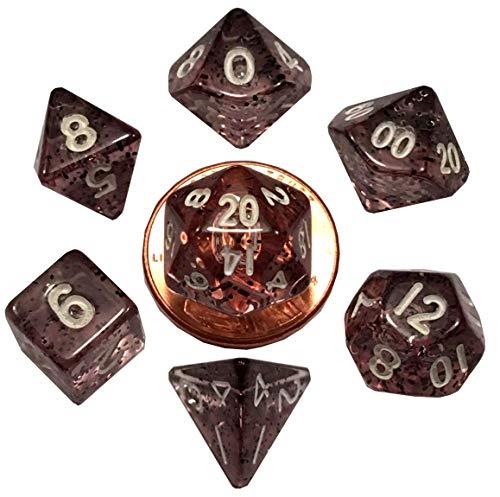 Metallic Dice Games Mini Polyhedral 7 Pieces Dice Set with White Numbers, Ethereal Black
