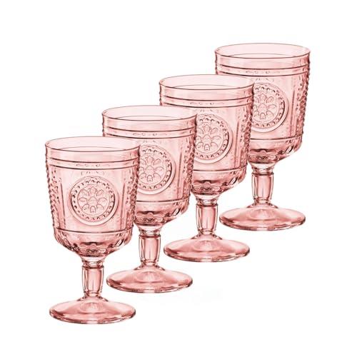 Bormioli Rocco Romantic Set of 4 Stemware Glasses, 10.75 Oz. Colored Crystal Glass, Cotton Candy Pink, Made in Italy.