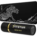 Hystar Extended Gaming Mouse Pad | XXL 36" x 16" | 5mm Thick, Waterproof Surface, Smooth Polyester Fabric, and Natural Rubber Base | The Great Wave (Black)