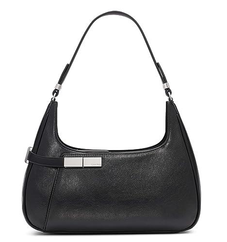 Calvin Klein Jade Top Zip Shoulder Bag, Black/Silver Waxed, One Size