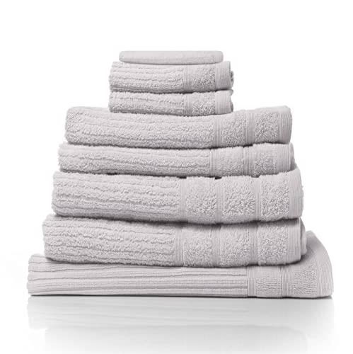 Royal Comfort Luxury Bath Towels Set Egyptian Cotton 600GSM Ultra Soft and Absorbent - 2 x Bath Towels, 2 x Hand Towels, 2 x Face Towels, 1 x Bath Mat, 1 x Hand Glove (Holly, 8 Piece Set)
