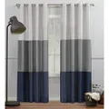 Exclusive Home Chateau Striped Faux Silk Grommet Top Curtain Panel Pair, 54"x84", Navy/Grey