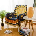 MayNest Sun And Moon Stars Hippie Throw Blanket Celestial Tapestry Double-sided Reversible Woven Cotton Home Decor Bedding Chair Couch Recliner Cover Loveseat Rug Oversized Tassels Blue Yellow (71x51)