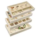 Velvet Jewelry Organizer Tray Stackable, Jewelry Drawer Inserts Earring Holder Ring Box Necklace Case for Storage,Display Bracelet Brooch Watch Trays, Set of 4 (Beige)