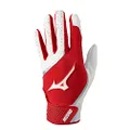 Mizuno MVP Adult Baseball Batting Glove, White-Red, Medium