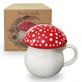 Mushroom Mug with Lid Coffee Cup, Amanita Muscaria (Red)