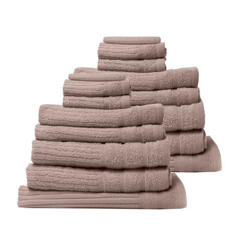 Royal Comfort Luxury Bath Towels Set Egyptian Cotton 600GSM Ultra Soft and Absorbent - 4 x Bath Towels, 4 x Hand Towels, 4 x Face Towels, 2 x Bath Mat, 2 x Hand Glove (Champagne, 16 Piece Set)