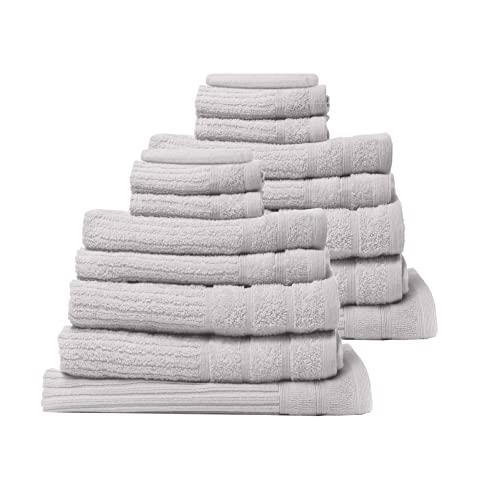 Royal Comfort Luxury Bath Towels Set Egyptian Cotton 600GSM Ultra Soft and Absorbent - 4 x Bath Towels, 4 x Hand Towels, 4 x Face Towels, 2 x Bath Mat, 2 x Hand Glove (Sea Holly, 16 Piece Set)