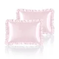 HommxJF Silky Satin Ruffled Pillow Cases for Hair and Skin,Blush Pink Silk Pillowcases Queen Set of 2 with Envelope Closure Princess Room Decoration