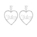 Juicy Couture Silvertone Crystal Glass Stone Heart Drop Logo Earrings, One Size, Metal, glass stone