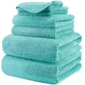 POLYTE Oversize, 60 x 30 in., Quick Dry Lint Free Microfiber Bath Towel Set, 6 Piece (Aqua)