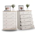 2 Pack Home Dresser with 5 Drawers, Wood Storage Chest of Drawers with Anti-Toppling Device for Bathroom, Bedroom, Living Room and Closet