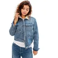 GAP Women's Sherpa Icon Denim Jacket, Medium Wash, Small