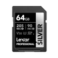Lexar Silver SD Card 64GB, Up to 205MB/s Read, SD3.0, V30, U3, C10 SDXC Card, UHS-I SD Memory Card for DSLR, Cameras, Professional Photographer, Videographer, Enthusiast (LSDSILV064G-BNNNG)