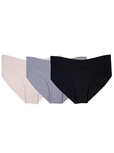 Fruit of the Loom Women’s No Show Seamless Underwear, Amazing Stretch & No Panty Lines, Available in Plus Size, Pima Cotton Blend - Hipster - 3 Pack - Nude/Silver/Black, 5