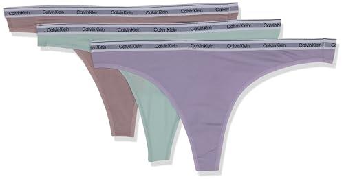Calvin Klein Women's Modern Logo Thong, Pastel Lilac/Island Reef/Pink Ice, Large (Pack of 3)
