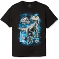 Jurassic World Boys 2 Blue Raptor Grid Short Sleeve T-Shirt, Black, 5-6 Years US