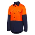 Hard Yakka Men's Core Hi-Visibility Long Sleeve 2 Tone Vented Cotton Shirt, Orange/Navy, Large