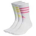adidas Performance 3-Stripes Cushioned Crew Socks 3 Pairs, White/Lucid Pink/White/Spark, S