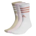 adidas Performance 3-Stripes Cushioned Crew Socks 3 Pairs, Clear Pink/White/Wonder Beige, XL