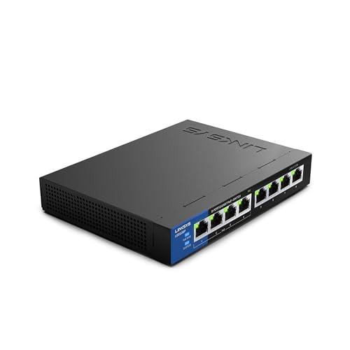 Linksys LGS108P 8-Port Gigabit Unmanaged Network PoE Switch with 4 PoE+ Ports @ 50W - Ideal for Business, Home, Office, IP Surveillance - Desktop Ethernet Switch Hub with Metal Housing