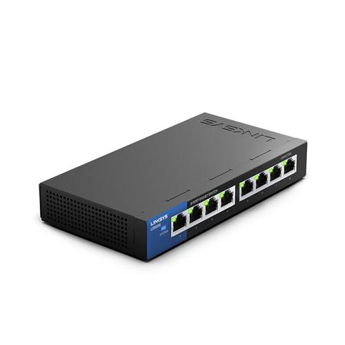 Linksys LGS108 8-Port Gigabit Unmanaged Network Switch - Home & Office Ethernet Switch Hub with Metal Housing - Wall Mount or Desktop Ethernet Splitter, Easy Plug & Play Connection