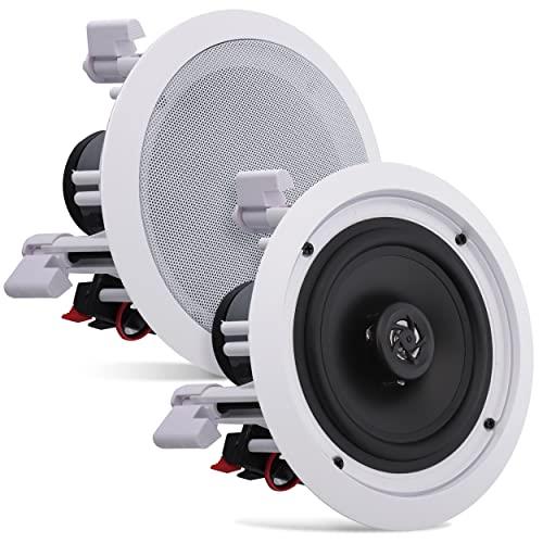 Pyle 2 Pair 6.5” Flush Mount in-Wall in-Ceiling 2-Way Home Speaker System Spring Loaded Quick Connections Dual Polypropylene Cone Polymer Tweeter Stereo Sound 200 Watts (PDIC1661RD)