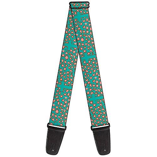 Buckle-Down Premium Guitar Strap, Cross Repeat Leopard Turquoise/Pink, 29 to 54 Inch Length, 2 Inch Wide