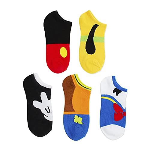 Disney Women's Mickey Mouse 5 Pack No Show Socks, Mickey Big Face, 9-11