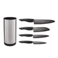 Kyocera 5 Piece Ceramic Knife Block Set, Black Patented Blade Sizes: 7", 5.5", 5", 4.5", Stainless