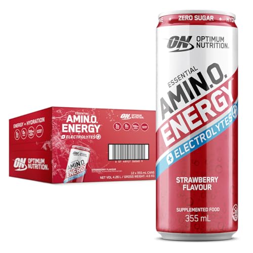 OPTIMUM NUTRITION Amino Energy + Electrolytes Sparkling Hydration Drink, Strawberry Flavour, 355ml, 12 Pack