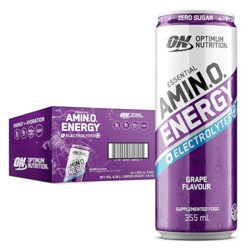OPTIMUM NUTRITION Amino Energy + Electrolytes Sparkling Hydration Drink, Grape Flavour, 355ml, 12 Pack