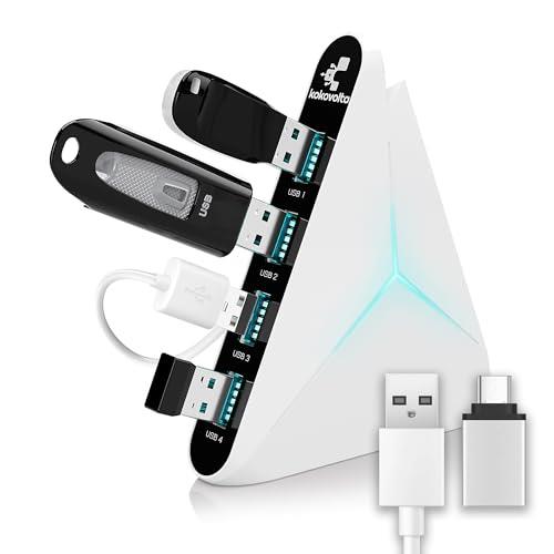 USB Hub 3.0 Vertical Data Hub with Long Cord - 4 Port Blue & White Charger Splitter USB Extension Cable - Extra USB Ports for Devices Such as Xbox One PS4 Mac PC Laptop Desktop