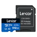 Lexar High-Performance 633x 512GB MicroSDXC UHS-I Card with SD Adapter (LSDMI512BBNL633A)