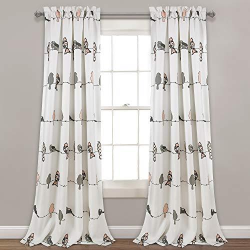 Lush Decor Rowley Birds Room Darkening Window Curtain Panel Pair, 95" x 52"+ 2" Header, Blush & Gray, 95" L