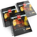 ARTEZA 5.5X8.5 Black Sketch Pad, Pack of 3, 150 Sheets (90lb/150gsm), 50 Sheets Each, Spiral-Bound, Heavyweight Paper, for Graphite & Colored Pencils, Charcoal